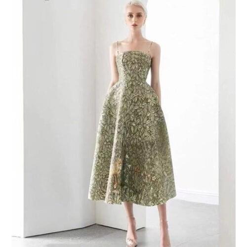 IVY HE Green Print Summer Dress For Women Strapless Elegant High Waist Party Dresses Female Fashion Celebrity Clothes Elbise