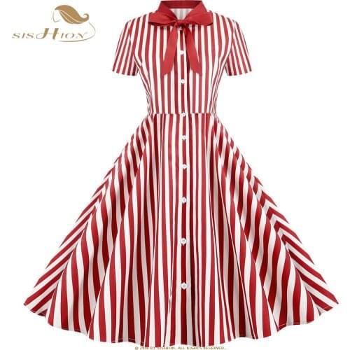 Sishion Womens summer dress retro vintage 50s 60s robe rockabilly swing dress black dresses SP1040