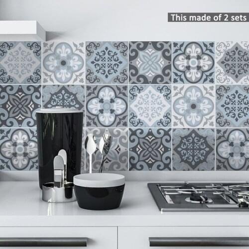 10Pcs/Set Tile Sticker Mediterranean Moroccan Waterproof Wall Wallpaper Floor Stickers Bathroom Backsplash Kitchen Tile Sticker