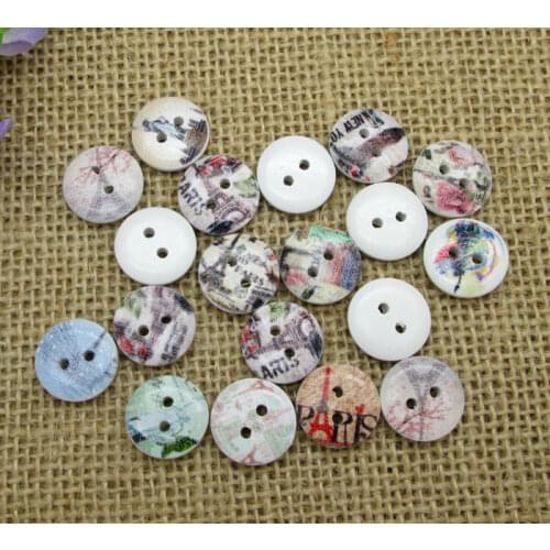 100pcs 15mm Mixed Round Tower Wooden Buttons For Clothes Crafts Sewing Decorative Needlework Scrapbooking DIY Accessories