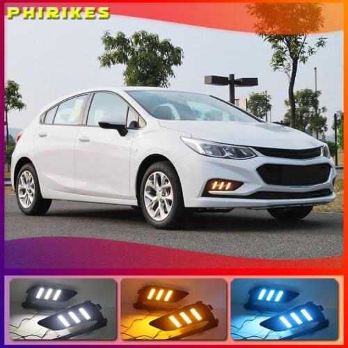 2PCS LED Daytime Running Light For Chevrolet Cruze 2016 2017 2018 Dynamic Yellow Turn Signal Relay Waterproof Car 12V DRL Lamp