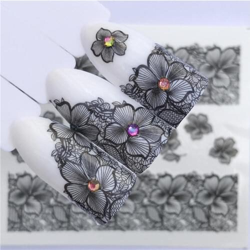 YZWLE 2020 Summer New Lace Flower Design Nail Sticker Decal Water Transfer White Black Tips Women Makeup Tattoos