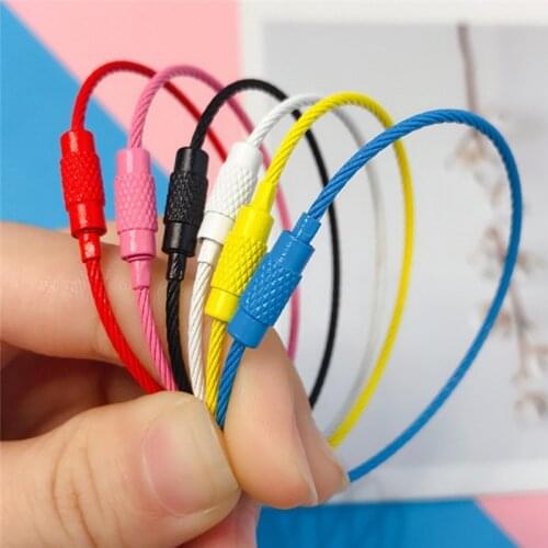 5pcs EDC Keychain Tag Rope Stainless Steel Wire Cable Loop Screw Lock Gadget Ring Key Keyring Circle Camp Rope Fittings