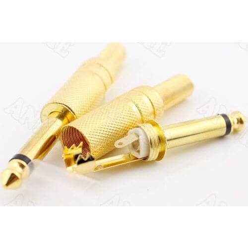 5pcs/lot Gold-plated 2 Pin 6.5 / 6.3 / 6.35 Amp Plug / Microphone Plug / Guitar Connectors