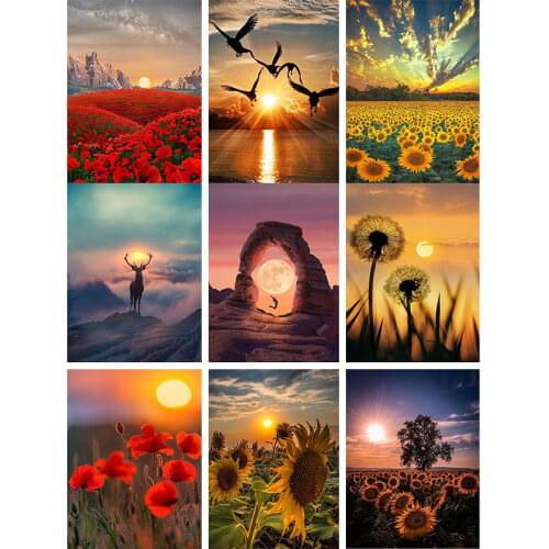 5D DIY Full Square Diamond embroidery Lake Flower Sunset landscape painting diamond cross stitch rhinestone home decoration