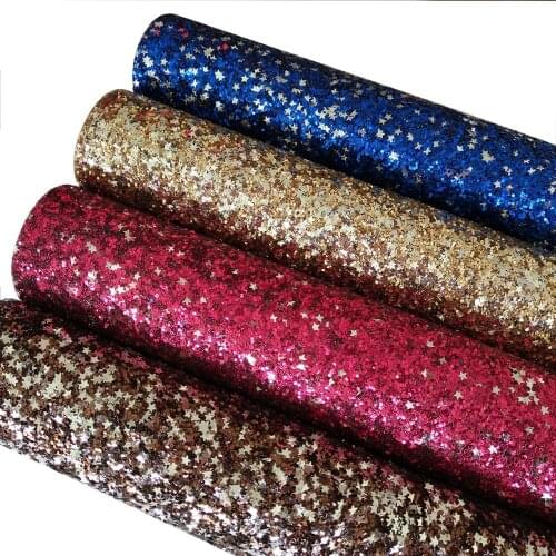 8''X12'' synthetic leather Chunky Five Star Glitter Faux Leather Sheet Canvas Backing Glitter Fabric Sheet 8 Color 1PC