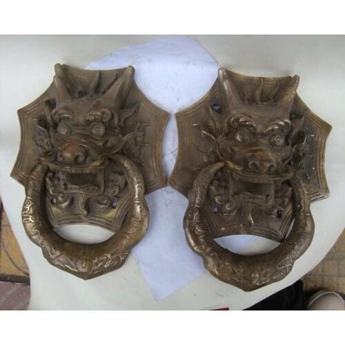 Antique copper dragon Toumen ring handle dragon shop first ring majestic-looking kowtow town house of evil