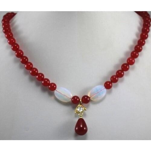 Free shipping wholesale new design 8mm red Jade necklace +water drop Jade crystal plated pendant fashion jewelry