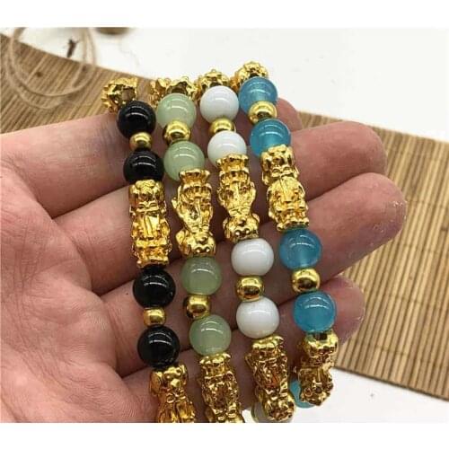 PIXIU Bracelet Gold Bead Hand Chain 3D Hard Gold Bracelet Temple Fair Stall Scenic Souvenir Gift Accessories 8 Colors for Choice