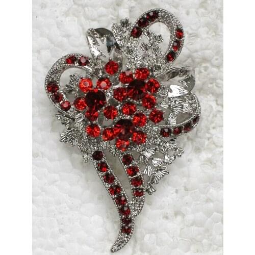 Flower Brooch Red Rhinestone Bridal Wedding party Pin brooches C078 C
