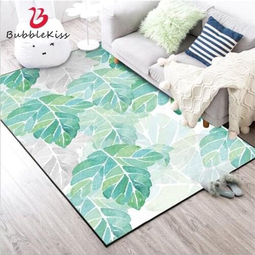 Bubble Kiss Nordic Style Green Plant Leaf Pattern Carpets For Living Room Customized Bedroom Decor Home Area Rugs Kids Room Mats