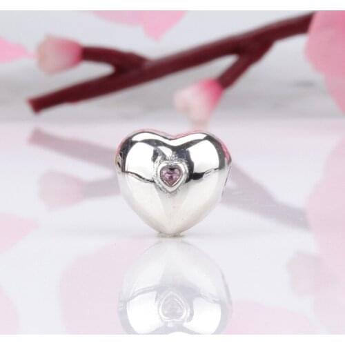 S925 Sterling Silver Heart Shape Positioning Buckle Pink Heart Fixed Clip Fit Original Charm Bracelet Pendant Bangle