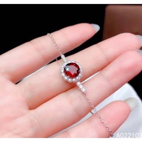 KJJEAXCMY fine jewelry 925 sterling silver inlaid natural garnet New girls' luxury and noble big gem bracelet support test