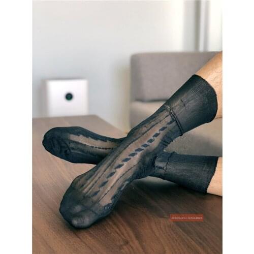 Thin Sheer Transparent Socks Fetish Formal Dressing Socks Short Sock Nylon Stretch Breathable Socks Man Fetish Nylon Socks Asia