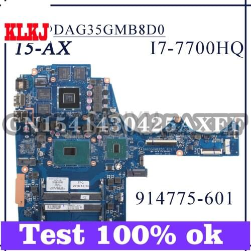 KLKJ DAG35GMB8D0 Laptop Motherboard For HP OMEN 15-AX Original Mainboard I7-7700HQ AMD-video(216-0896088) 914775-601