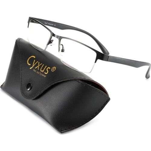 Cyxus Anti Blue Light Computer Glasses Metal Half Rim Rectangle Frame Eyeglasses Anti Eyestrain Clear Lenses for Men Women8110