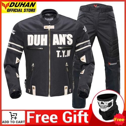DUHAN Motorcycle Jacket & Pants Set Men Breathable Cycling Suit Motocross Chaqueta Body Protective Gear Bicycle Riding Clothing