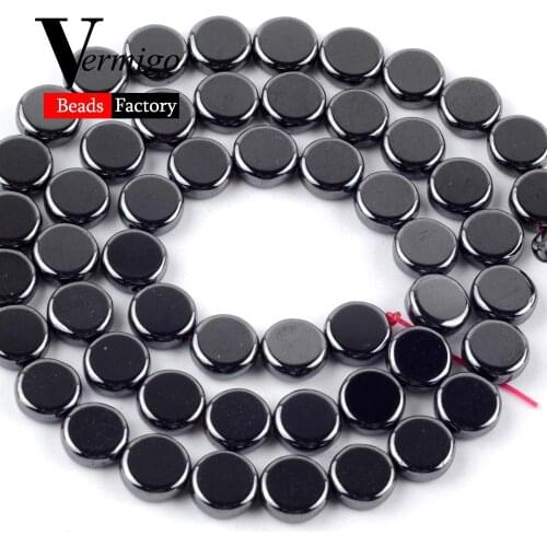 Natural Smooth Black Hematite Stone Flat Round Beads for Jewelry Making 6/8mm Spacer Loose Beads Diy Bracelets Necklace 15"