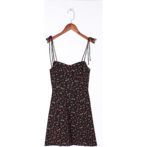 Summer womens casual flower print slim-fit suspender dress
