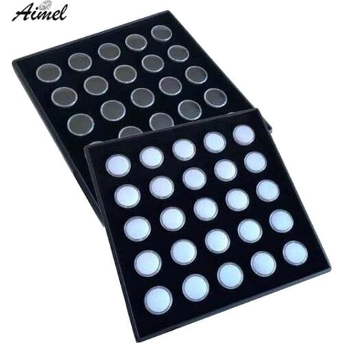 Square Diamond Jewelry Storage Tray With Round Box 25 Pcs Gemstone Ring Jewelry Packaging Box Stone Beads Organizer Display Box