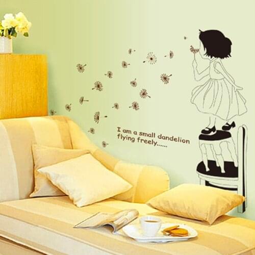 Cute dandelion girl wall sticker PVC Material DIY waterproof wall decals for Living room Childrens room bedroom decor sticker