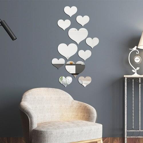 Love Hearts Mirror Wall Sticker Durable DIY Simple Wall Stickers Decal Removable Paster for Living Room Art Home Decor