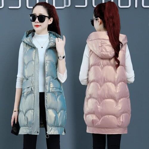 2021 New Bright Face Down Cotton Vest Women Mid-Length Autumn And Winter Thick Vest Outer Wear Female Sleeveless Jacket