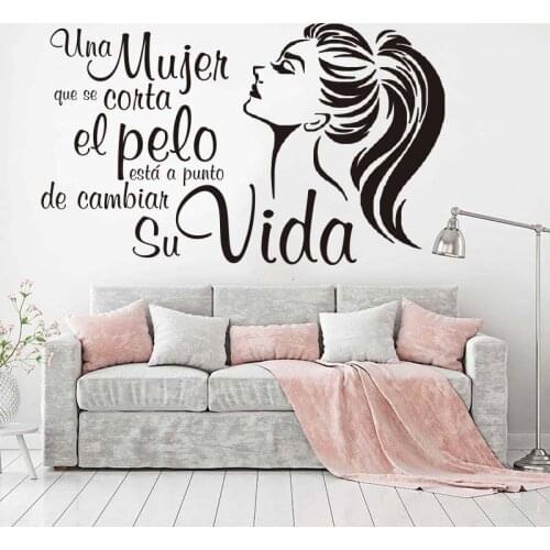 Spanish A woman Cut Hair Is Change His Life Hairdress Beauty Salon Wall Sticker Woman Hair Nail Beauty Salon Wall Decal Vinyl