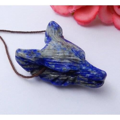Natural Gemstone Lapis Lazuli Hand Cutting wolf head Jewelry Pendant 35x27x14mm,13.2g