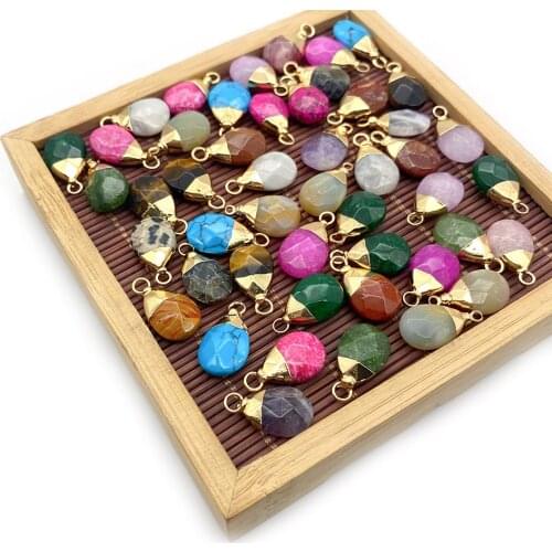 Natural Stone Necklace Pendant Quartz Tiger Eye Stone Face Drop Shaped Ocean Mixed Stone Pendant Bracelet Making Accessories