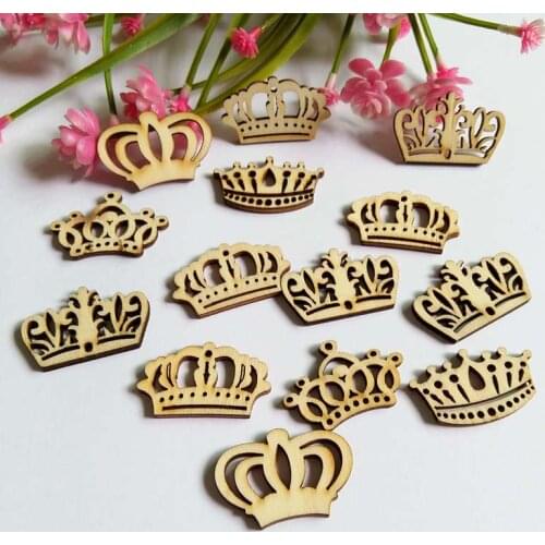 40Pcs Natural Crown series Shaped Wooden Pendant Buttons Handmade Decora Scrapbook Accessories DIY Craft