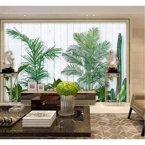 Custom living room background decoration 3d wallpaper small fresh green leaves plant TV background wall 3d wallpaper