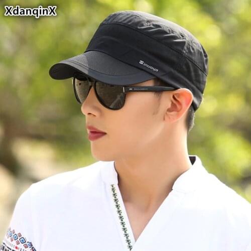 XdanqinX Adjustable size Mens Mesh Hat Ultra-thin Breathable Army Military Hats Snapback Cap Elegant Men Flat Cap Dads Hat