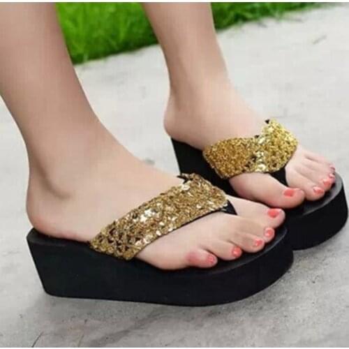 Summer Women Flip Flops Casual Sequins Anti-Slip Slippers Beach Flip Flat Sandals Beach Open Toe Shoes For Ladies Shoes