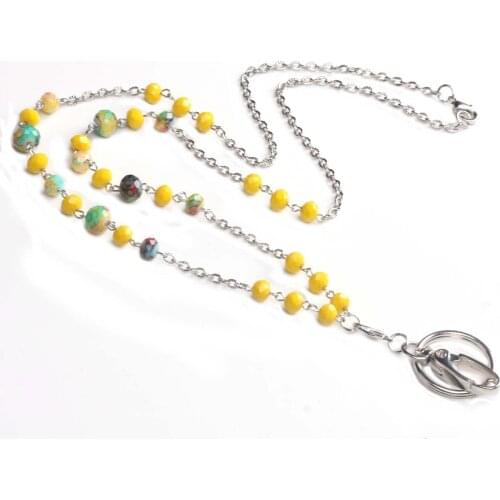 Yellow Beaded Lanyard Necklaces Key Holder Clips ID Card Badge Holder Lanyards Nurse Accessories Medical Student