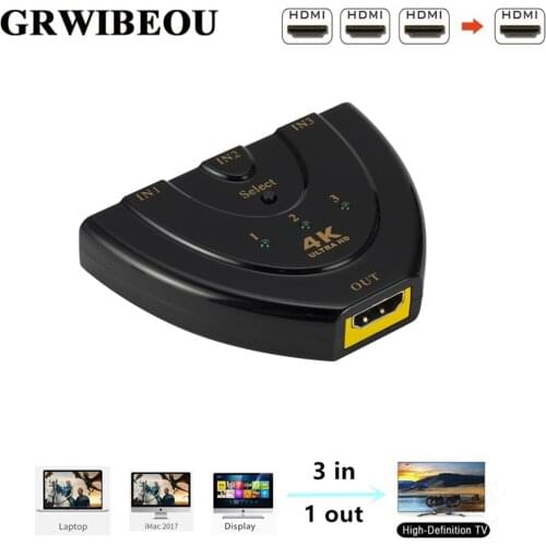 Grwibeou HDMI Splitter 4K*2K 3 Ports Mini Switch Converter 1.4b 1080P for DVD HDTV Xbox PS3 PS4 3 in 1 out Port Hub HDMI Switch
