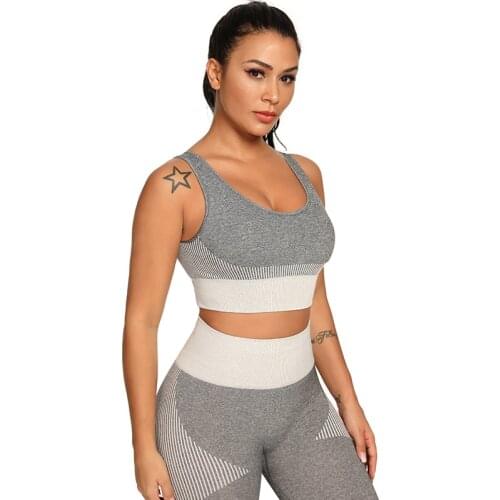 Athletic Wear For Women Patchwork Gym Clothes Sleeveless Seamless Leggings Set Fitness Yoga Set Bra Top Tight Pants Sports Suit