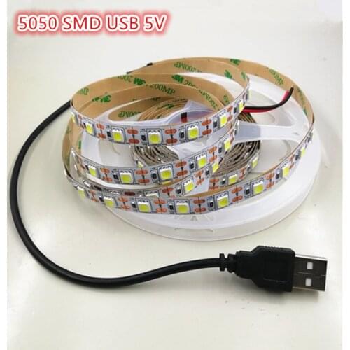 DC 5 Volt USB Interface LED Adhesive Tape SMD 5050 Strip Light Lamp 50CM 1M 2M 3M 4M 5M 60leds/m TV Desk Lights Warm white Red