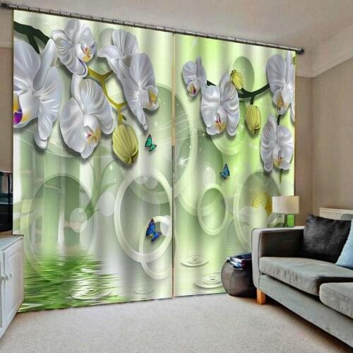 Fresh green curtains 3D Curtain Luxury Blackout Window Curtain Living Room stereoscopic curtains