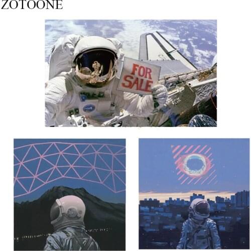 ZOTOONE Iron on Transfer Astronaut Patch Applique Heat Transfer Vinyl Space Patches Stickers Stripes on Clothes Thermal Press