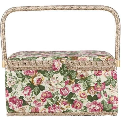Sewing Basket Fabric Floral Printed Sewing Storage Box Craft Box Household Sundry Storage Box with Handle Sewing Box