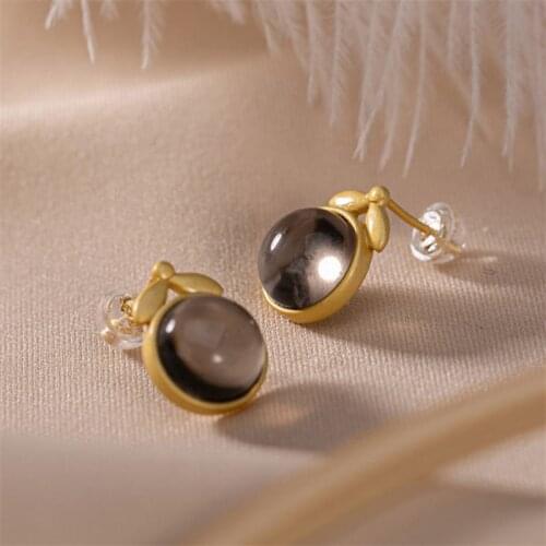 Uglyless Real 925 Silver Leaves Meaty Agate Cherry Studs Earrings for Women Lovely Fruits Fashion Jewelry Gemstones Earrings