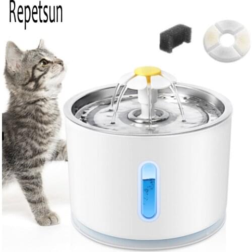 Stainless Steel Plate Smart Pet Water Dispenser Cat Dog Water Feeder Living Water Circulation LED Automatic Power-off Drink Bowl