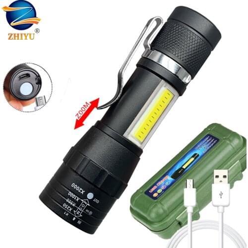 ZHIYU High Power Flashlight USB Rechargable Lamp for Home Ourdoor Camping Bicycle Black T6 Led Flashlight Zoomable 3 Switch Mode