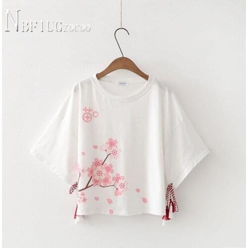 2019 Summer Kawaii Flower Print Women T Shirt White and Black Female Tee Shirts
