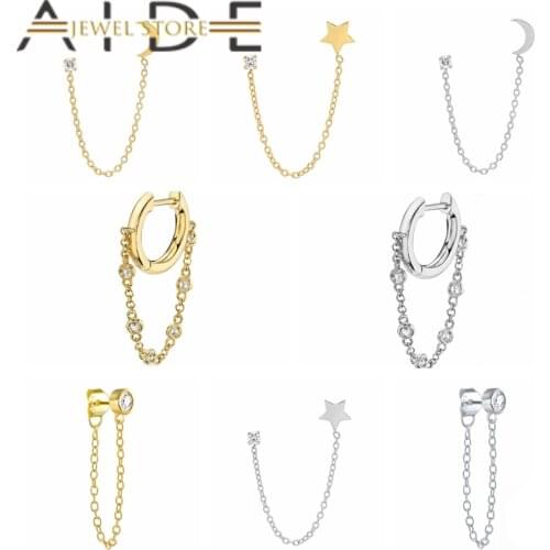 Aide S925 Sterling Silver Stud Earring Trendy Vintage Piercing Moon Earring Chain for Women pendientes plata 925 Fine Jewelry