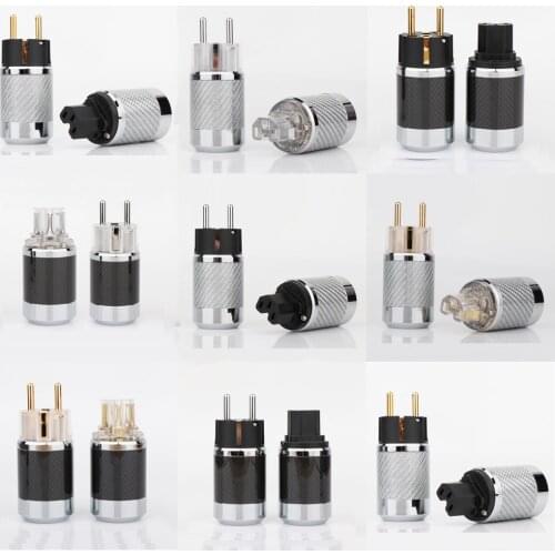 Furukawa style 24K Gold Plated Schuko Power Plug and IEC Carbon Fiber body Metal Chassis Connector