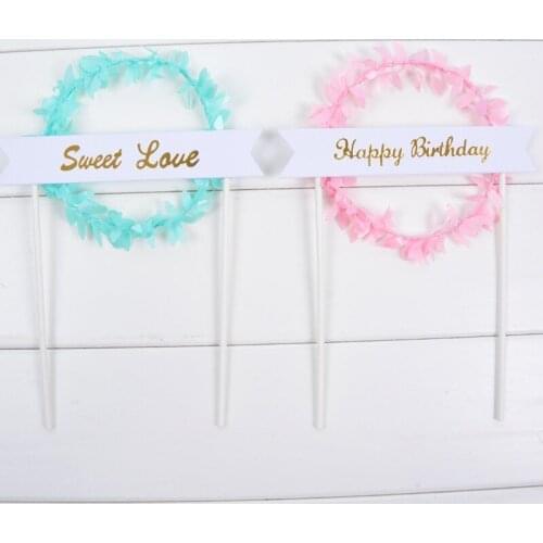 10pcs 20*14cm DIY Rattan Wreath Happy Birthday Sweet Love Cake Decor Ice-cream Cupcake Toppers Picks Kids Birthday Party Decor