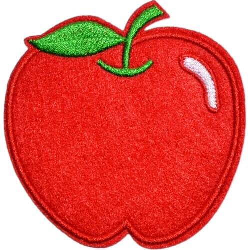 Red Apple - Tasty Fruit - Teacher - Green Leaf Iron On Patch cartoon Motif Applique embroider (Size is about 8 * 8.2 cm)