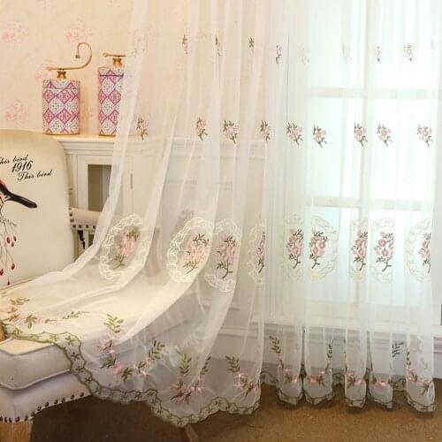 2021 Simple Modern Country Floral Embroidery Curtains for Living Room Bedroom Tulle CurtainCustom